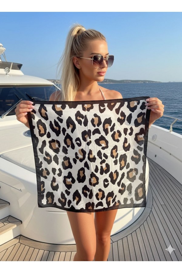 15361 Siyah Leopar Desenli Bandana Fular 70x70 cm
