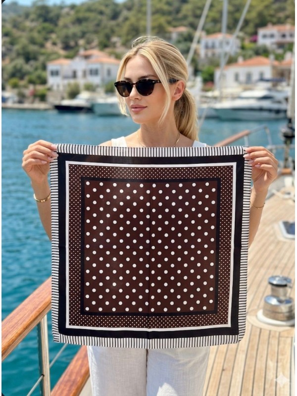 15408 Puantiyeli Kahverengi Bandana Fular 50x50 cm