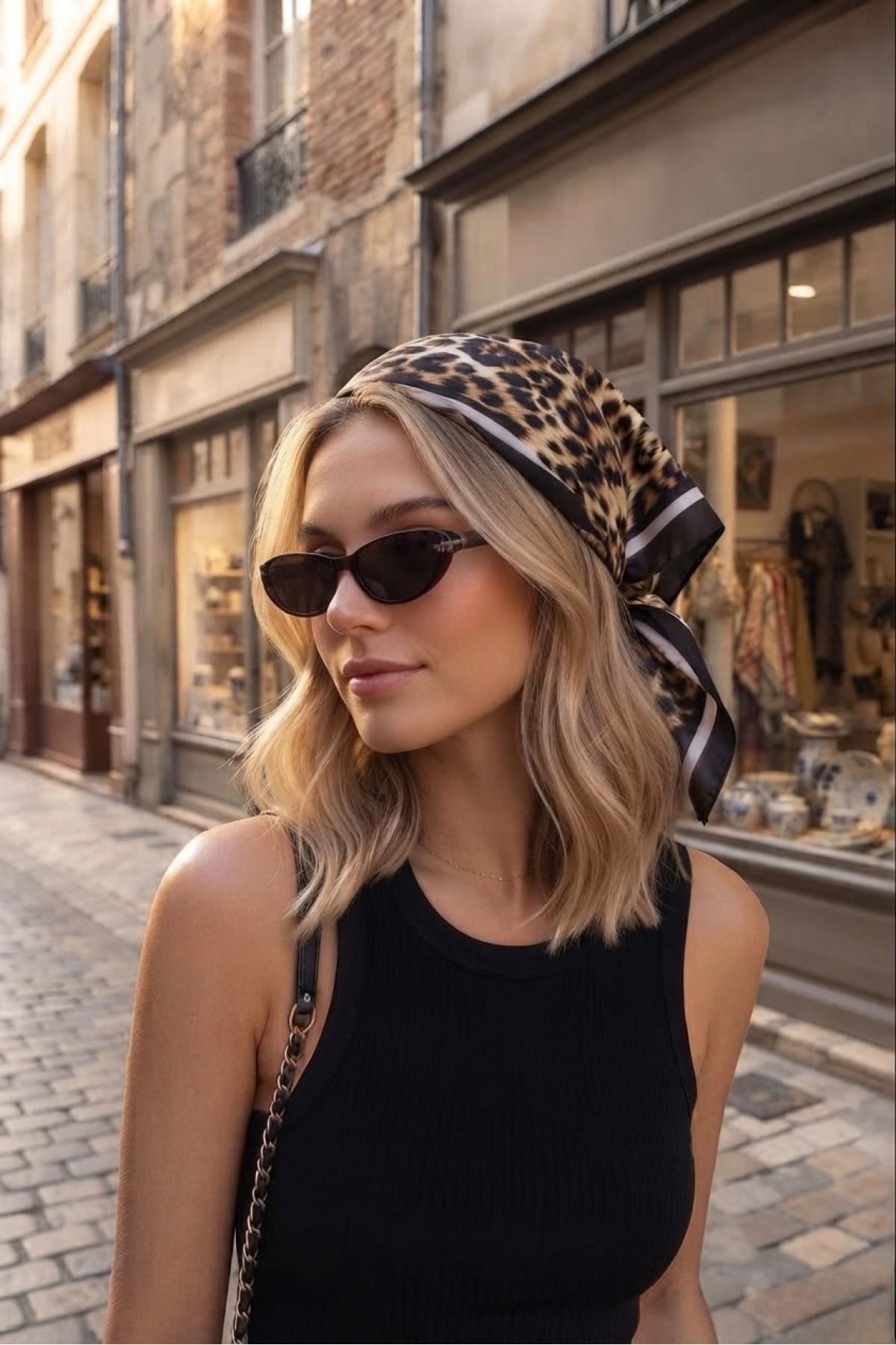 15414 Siyah Leopar Desenli Bandana Fular 50x50 cm