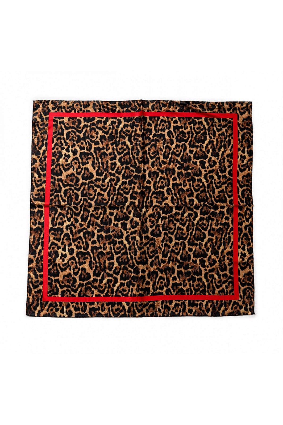 15418 Leopar Desenli Vizon Bandana Fular 70x70 cm