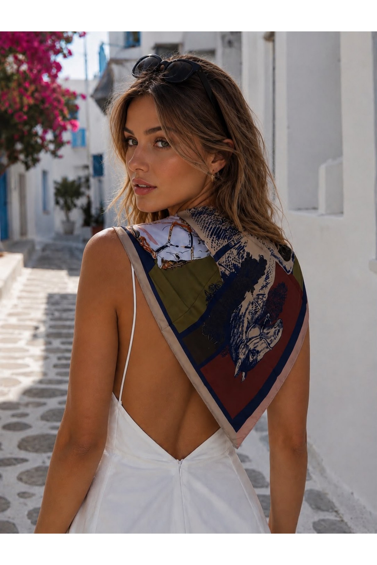15420 Lacivert At Desenli Bandana Fular 70x70 cm