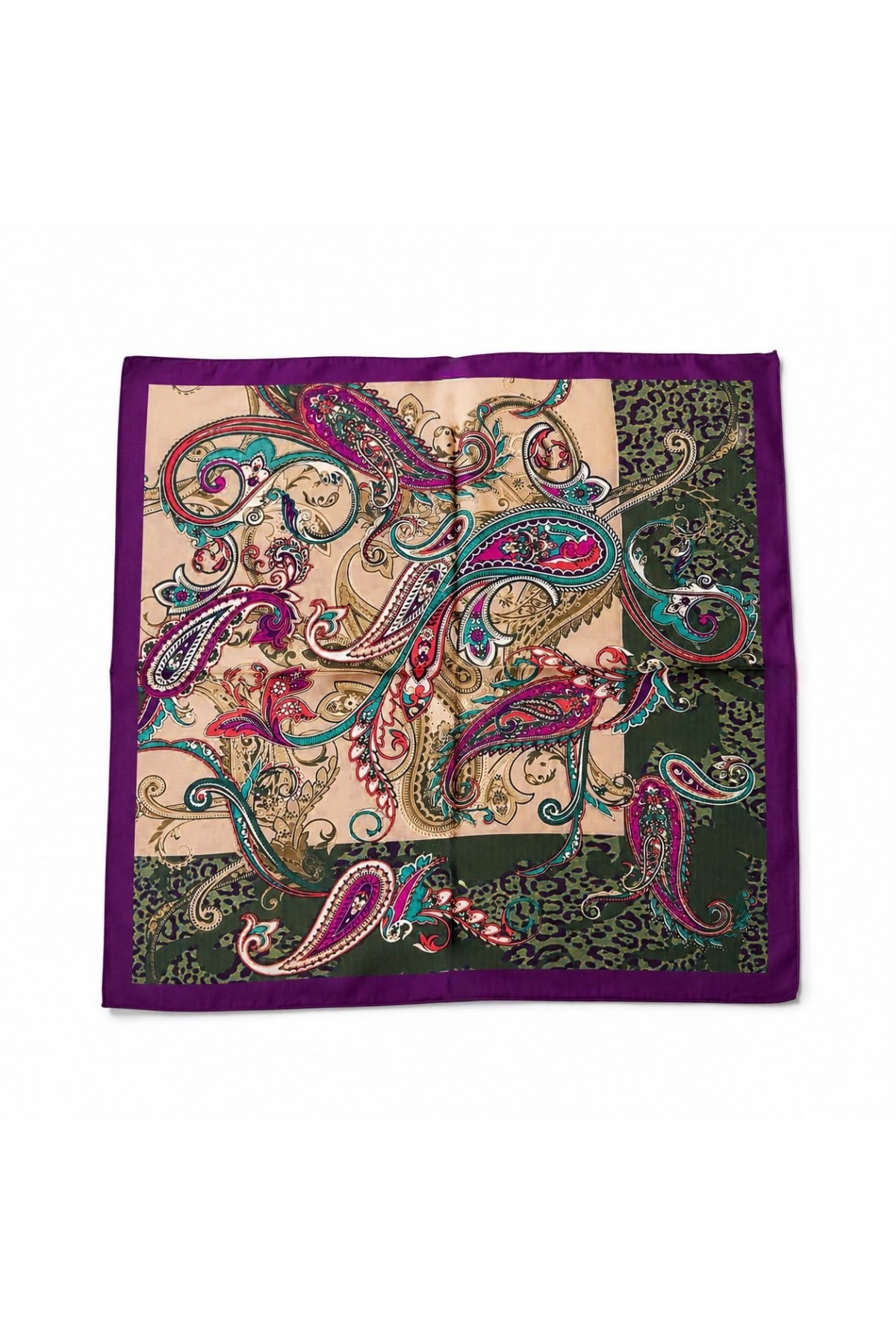 13458-7 Etro Desenli Mor Saten Bandana Fular 70x70 cm