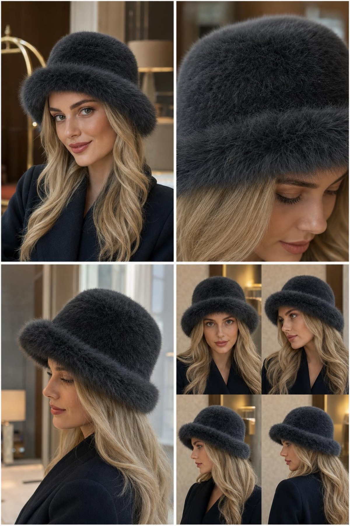 14623-1 Peluş Antrasit Kalpak Şapka