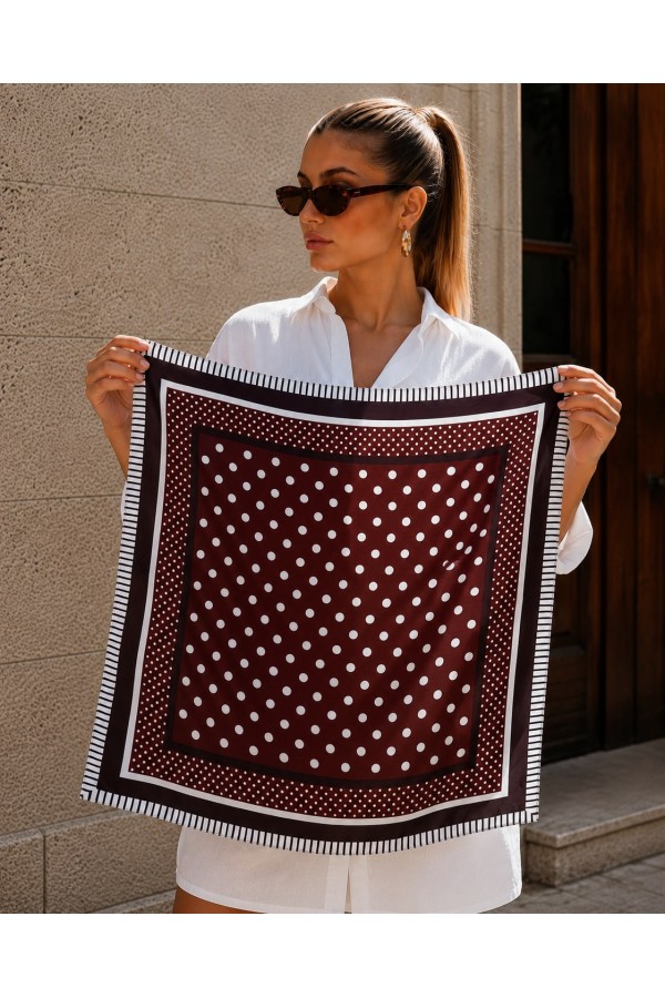 15408-7 Puantiyeli Kahverengi Bandana Fular 70x70 cm