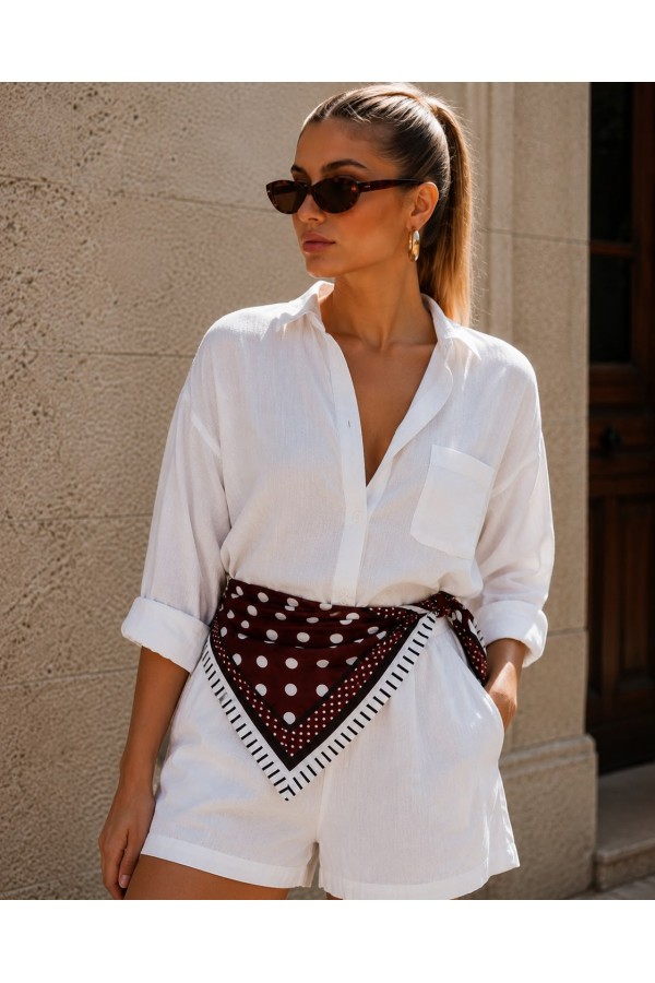 15408-7 Puantiyeli Kahverengi Bandana Fular 70x70 cm