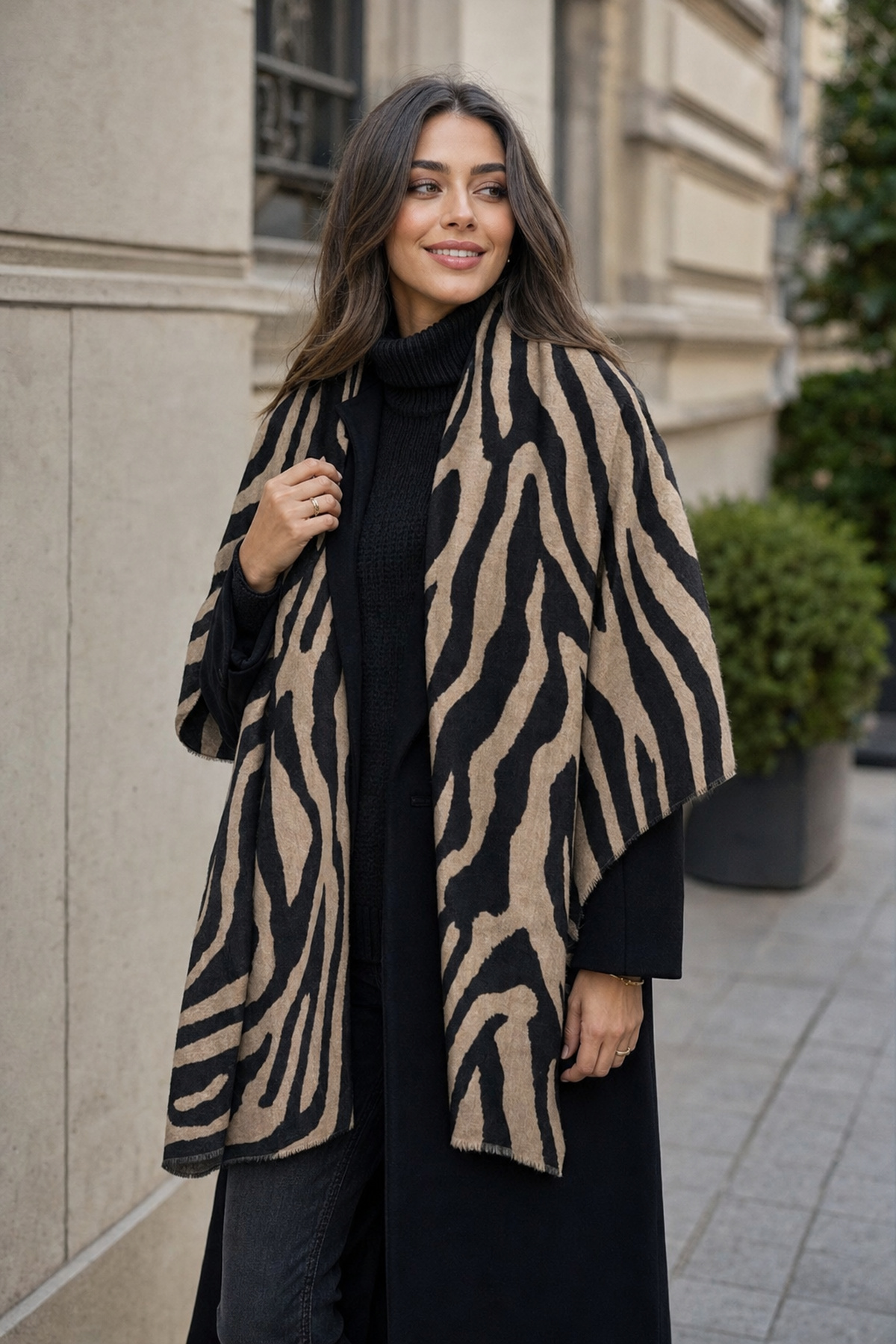 S082 Vizon Zebra Desenli Kare Şal 110x110 cm