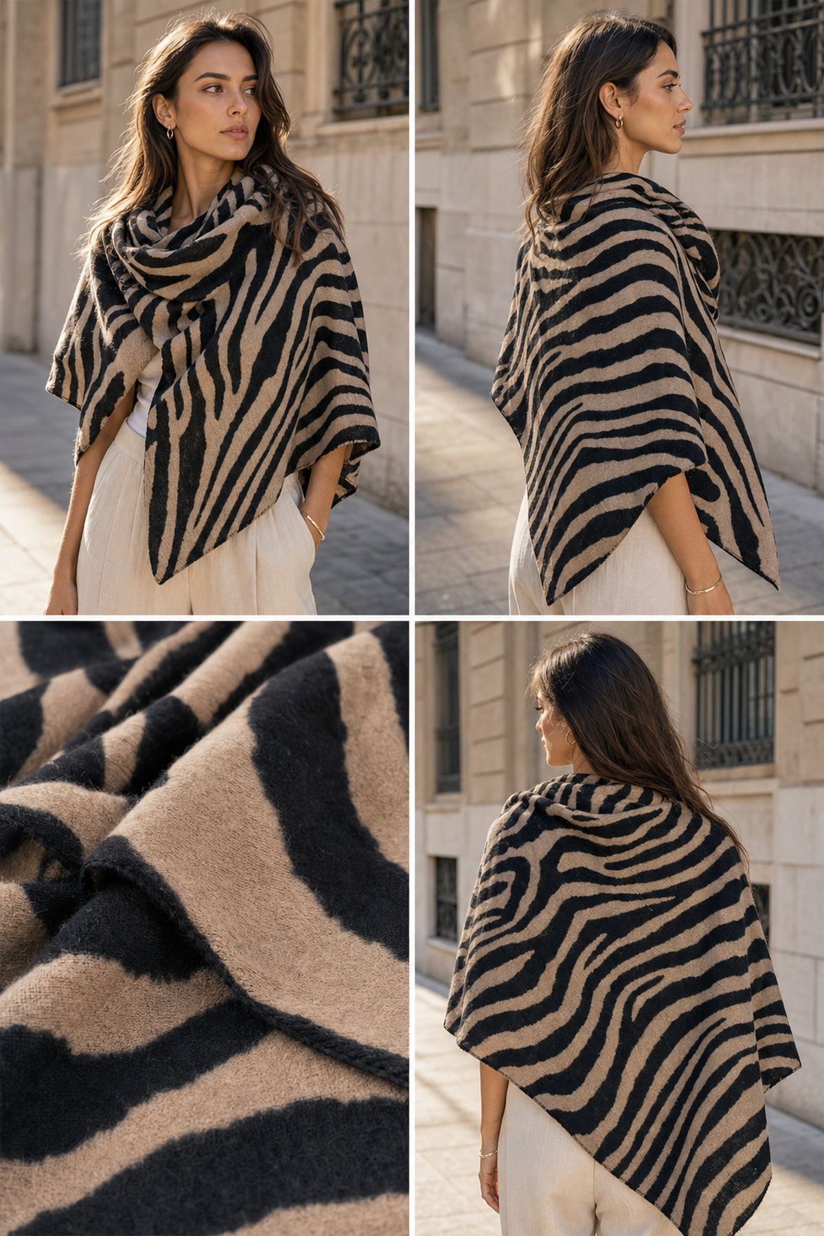 S082 Vizon Zebra Desenli Kare Şal 110x110 cm