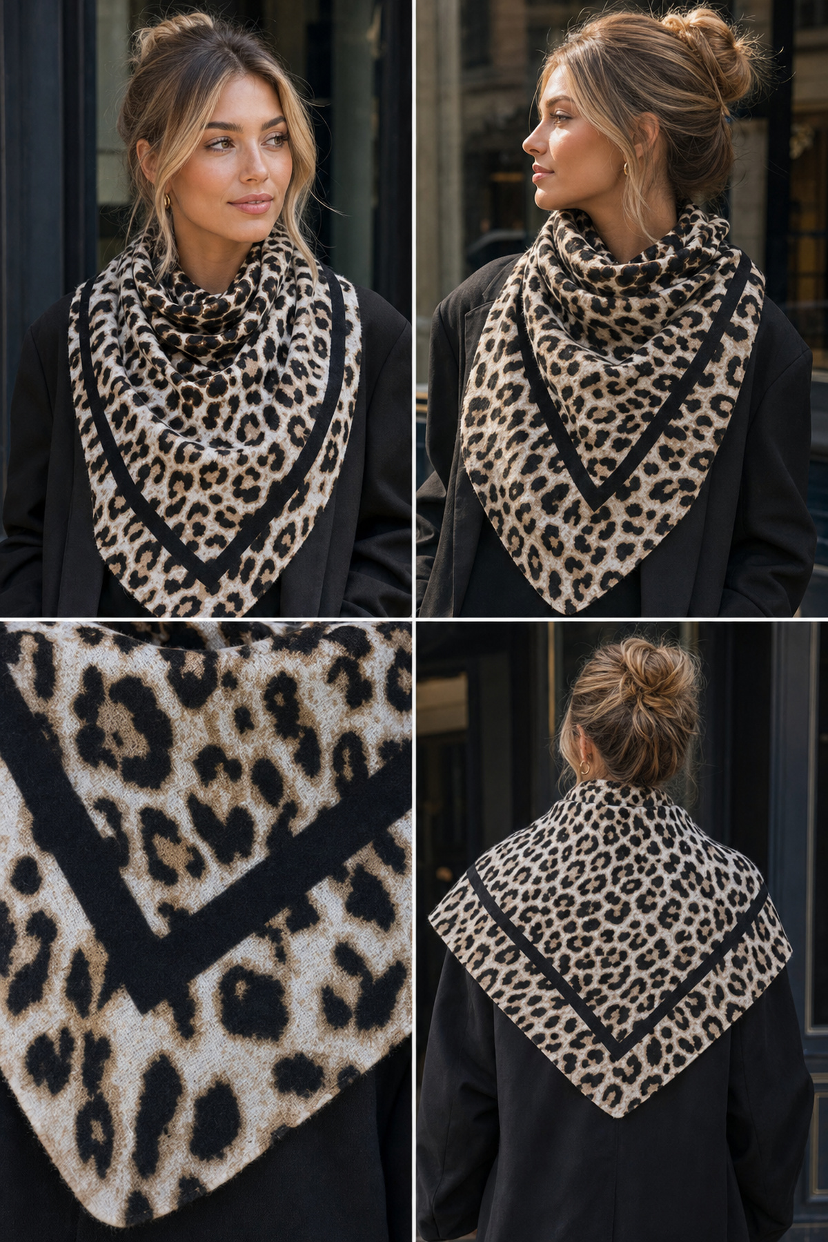 S030 Ekru Leopar Desen Kare Şal 110x110 cm