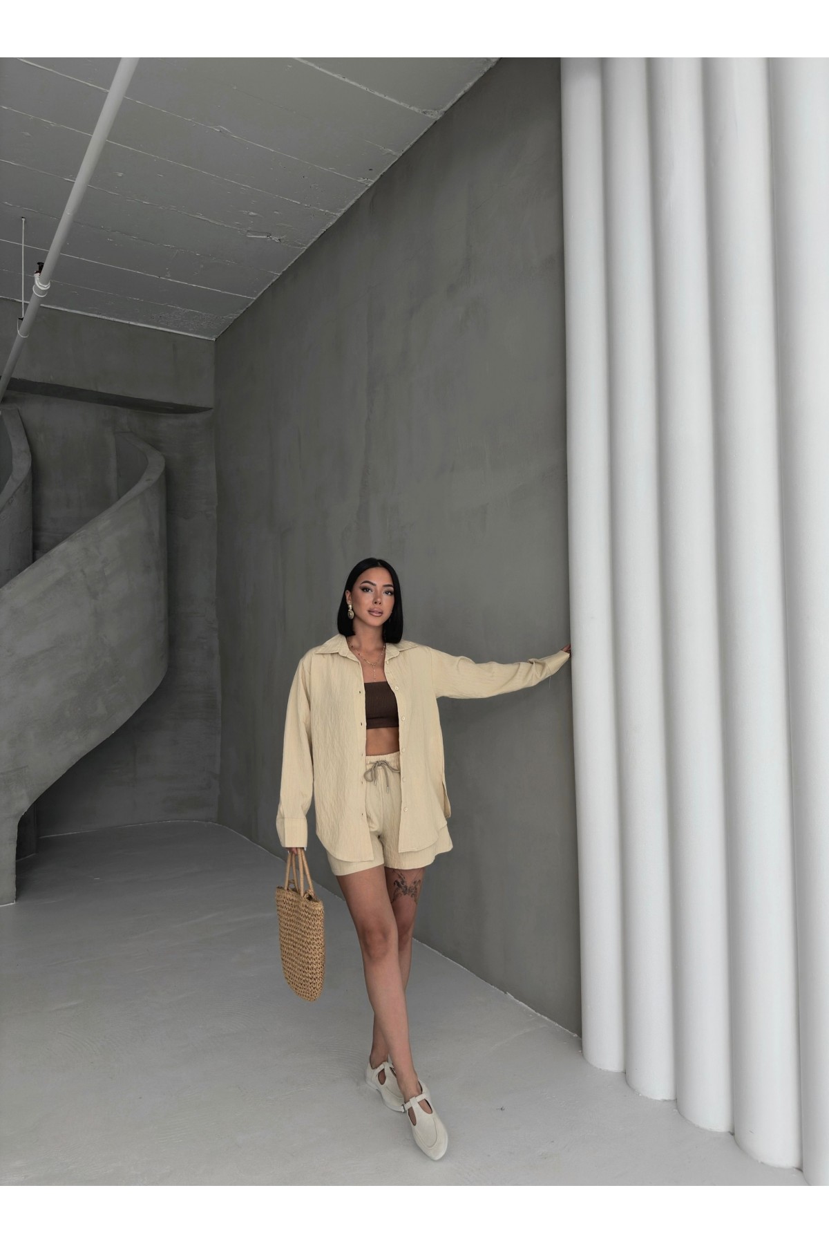 KETEN GÖMLEK VE ŞORT İKİLİ TAKIM