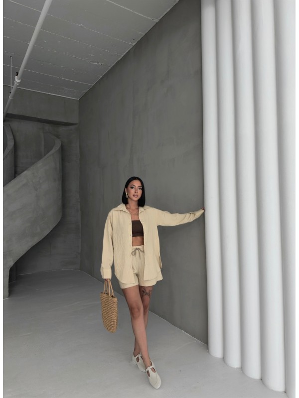 KETEN GÖMLEK VE ŞORT İKİLİ TAKIM