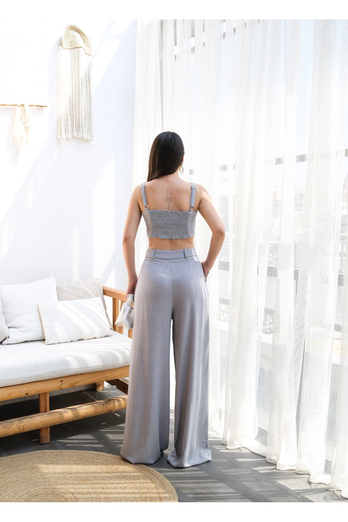 KETEN GİPELİ CROP VE PANTOLON İKİLİ TAKIM