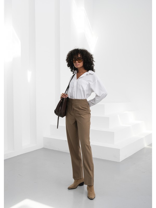 YÜKSEK BEL PERVAZLI DÜZ PAÇA PANTOLON