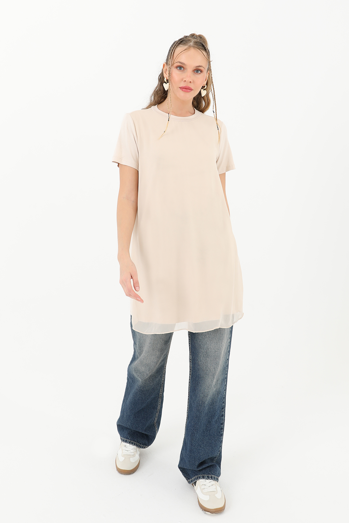 Kadın Basic Uzun T-Shirt -10271TUN