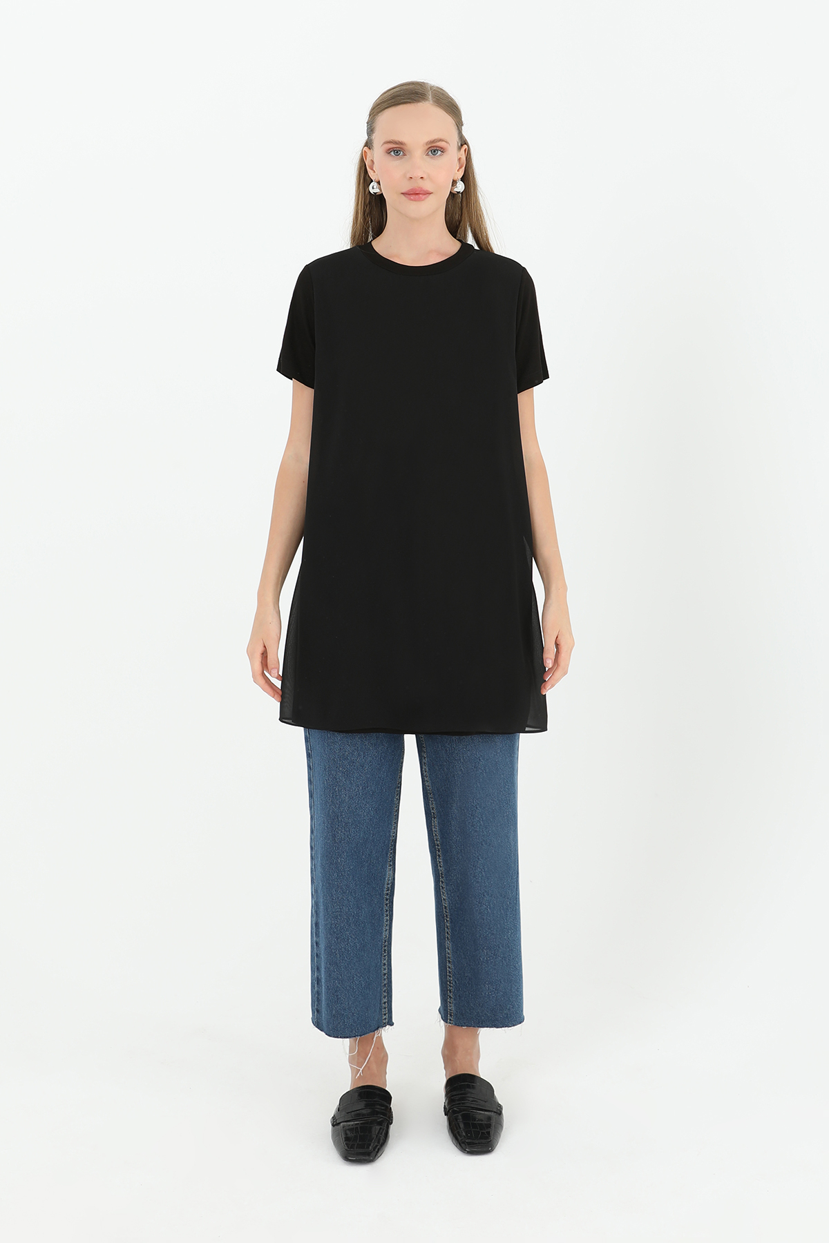 Kadın Basic Uzun T-Shirt -10271TUN