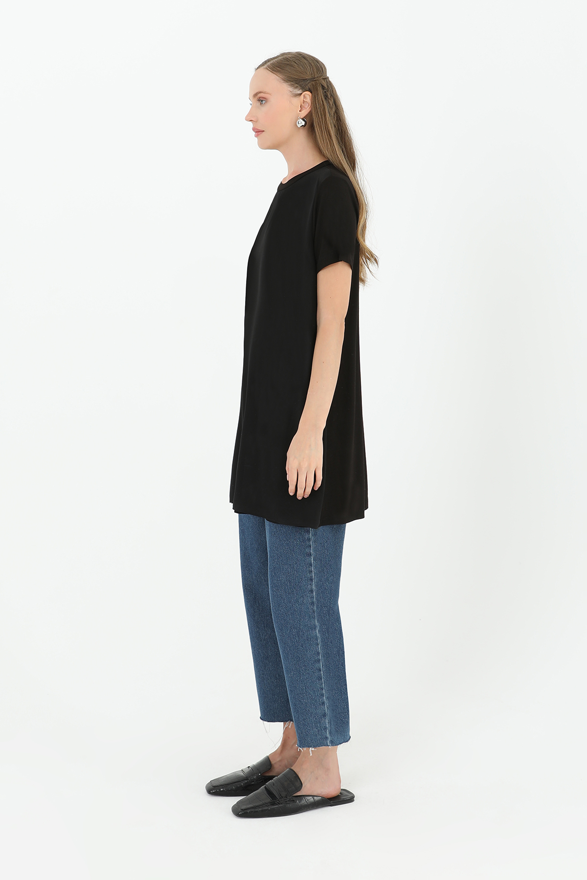 Kadın Basic Uzun T-Shirt -10271TUN
