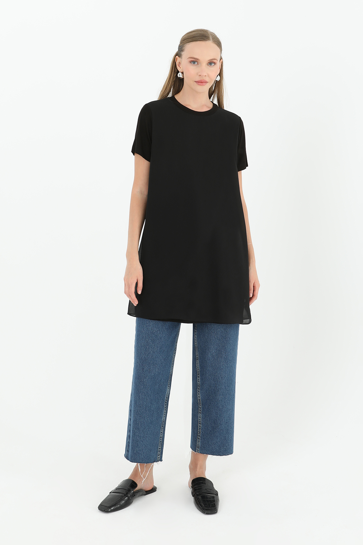 Kadın Basic Uzun T-Shirt -10271TUN
