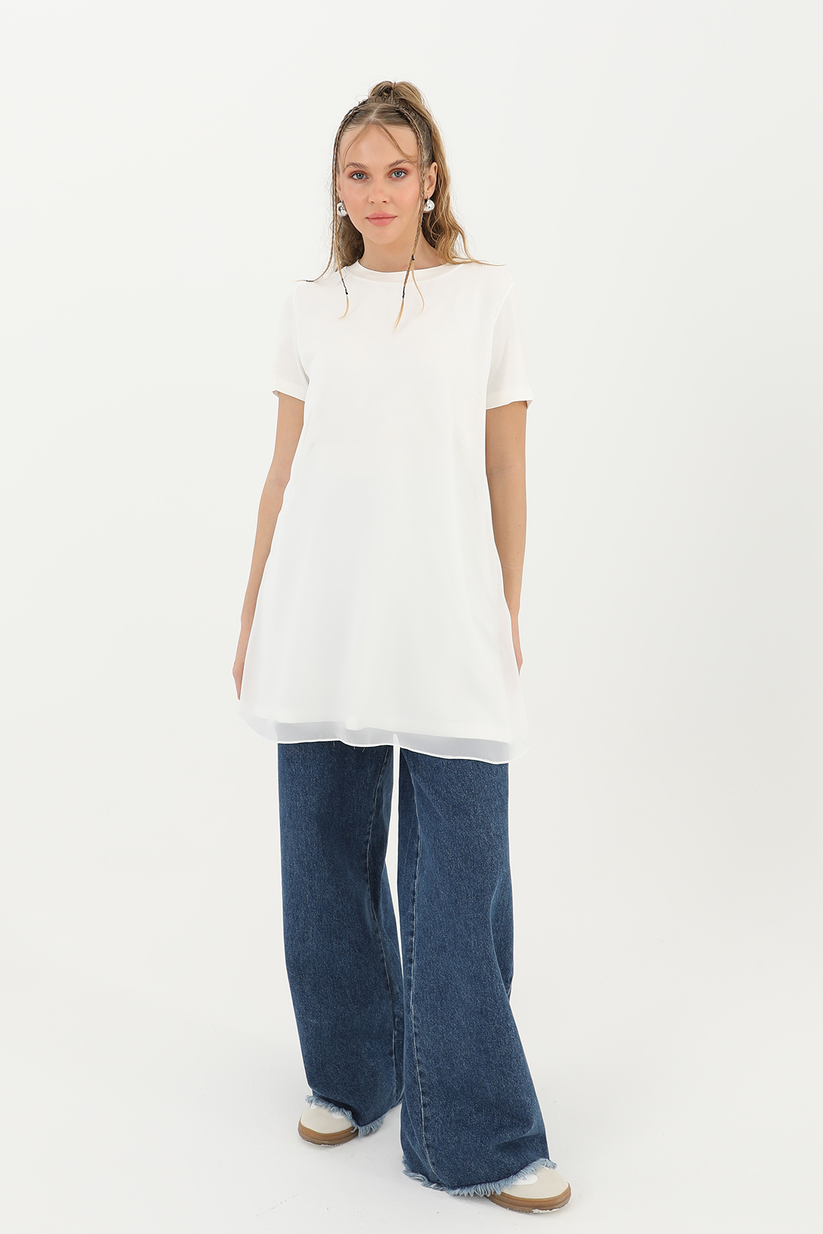 Kadın Basic Uzun T-Shirt -10271TUN