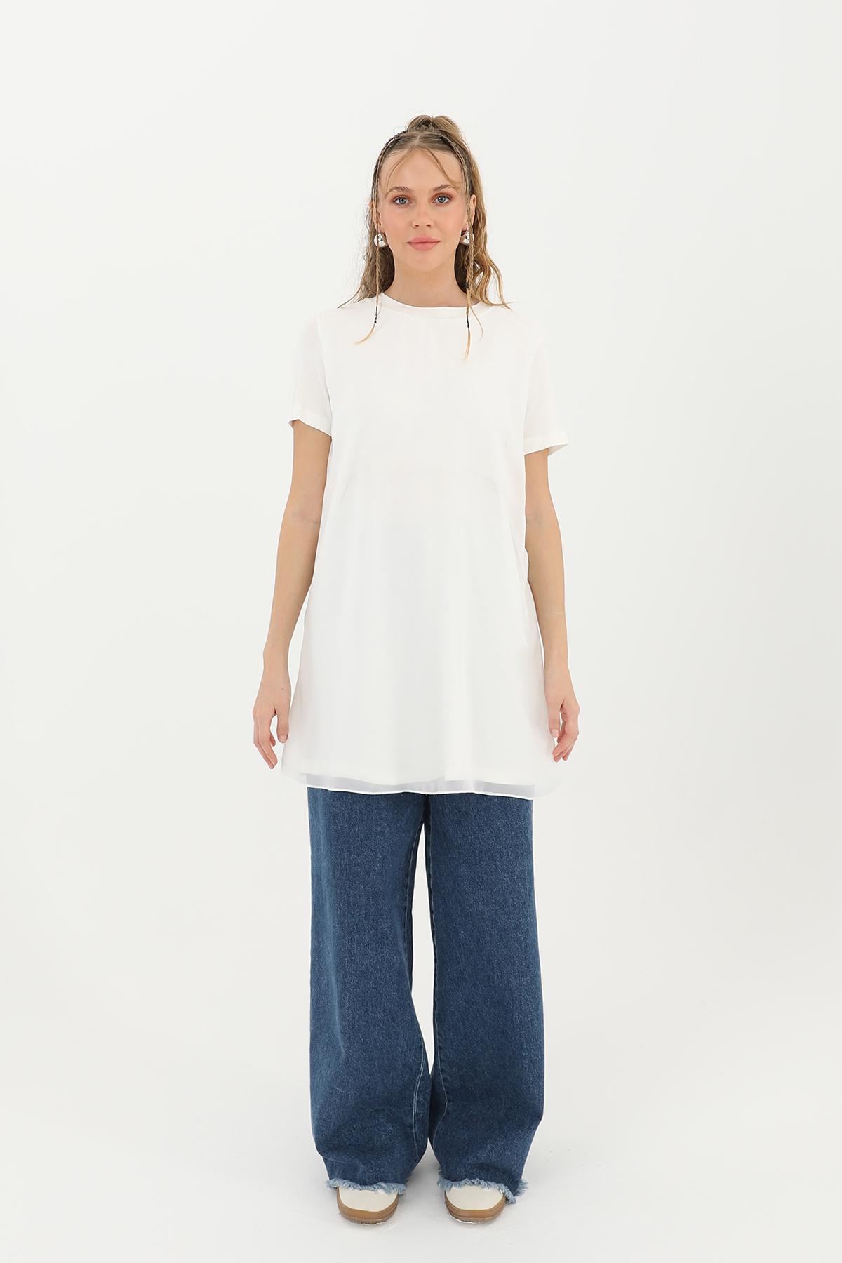 Kadın Basic Uzun T-Shirt -10271TUN