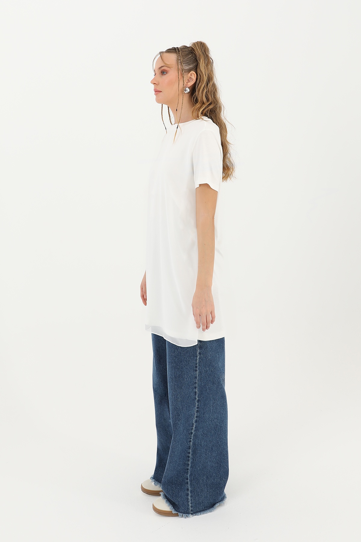 Kadın Basic Uzun T-Shirt -10271TUN