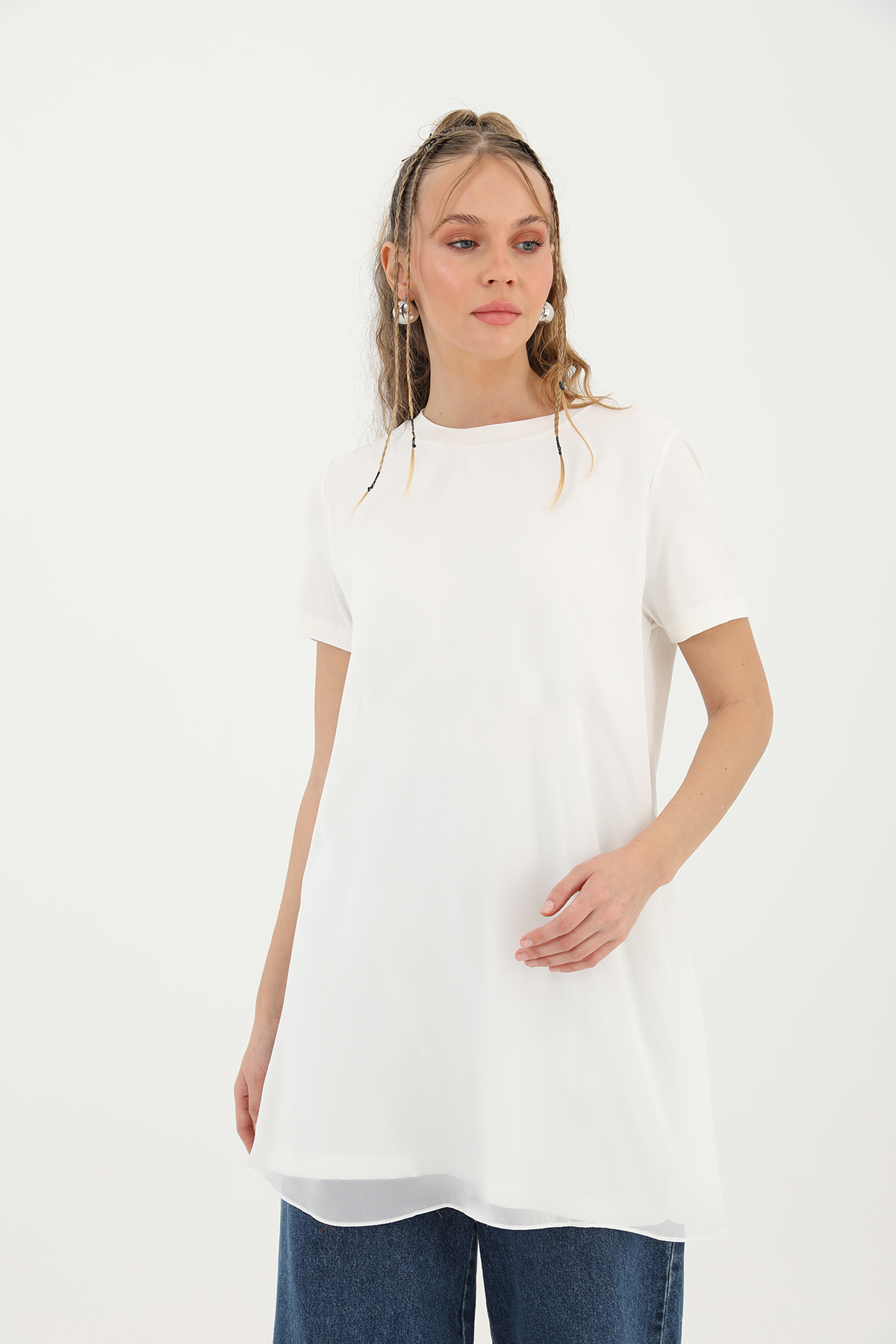 Kadın Basic Uzun T-Shirt -10271TUN