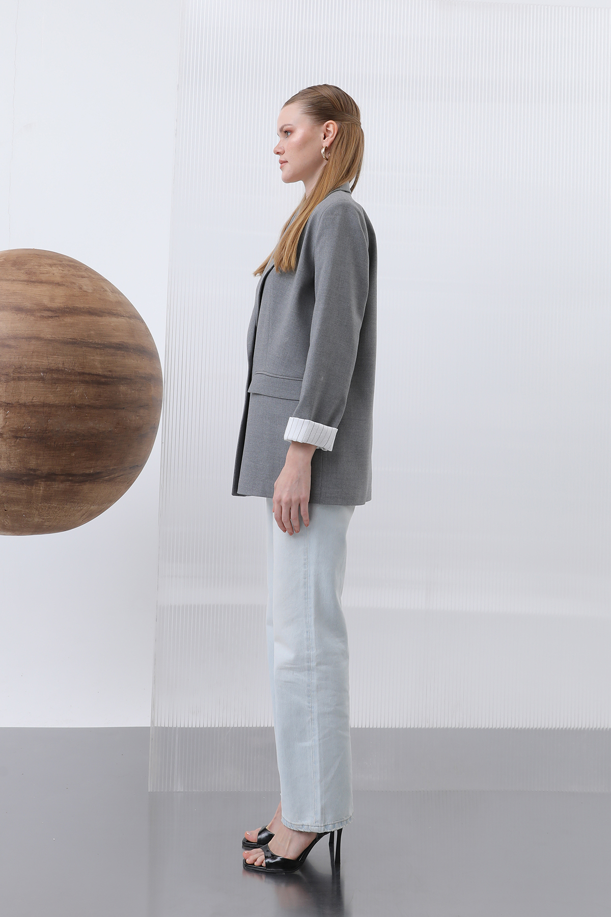 Women's Pocket Striped Blazer Jacket 