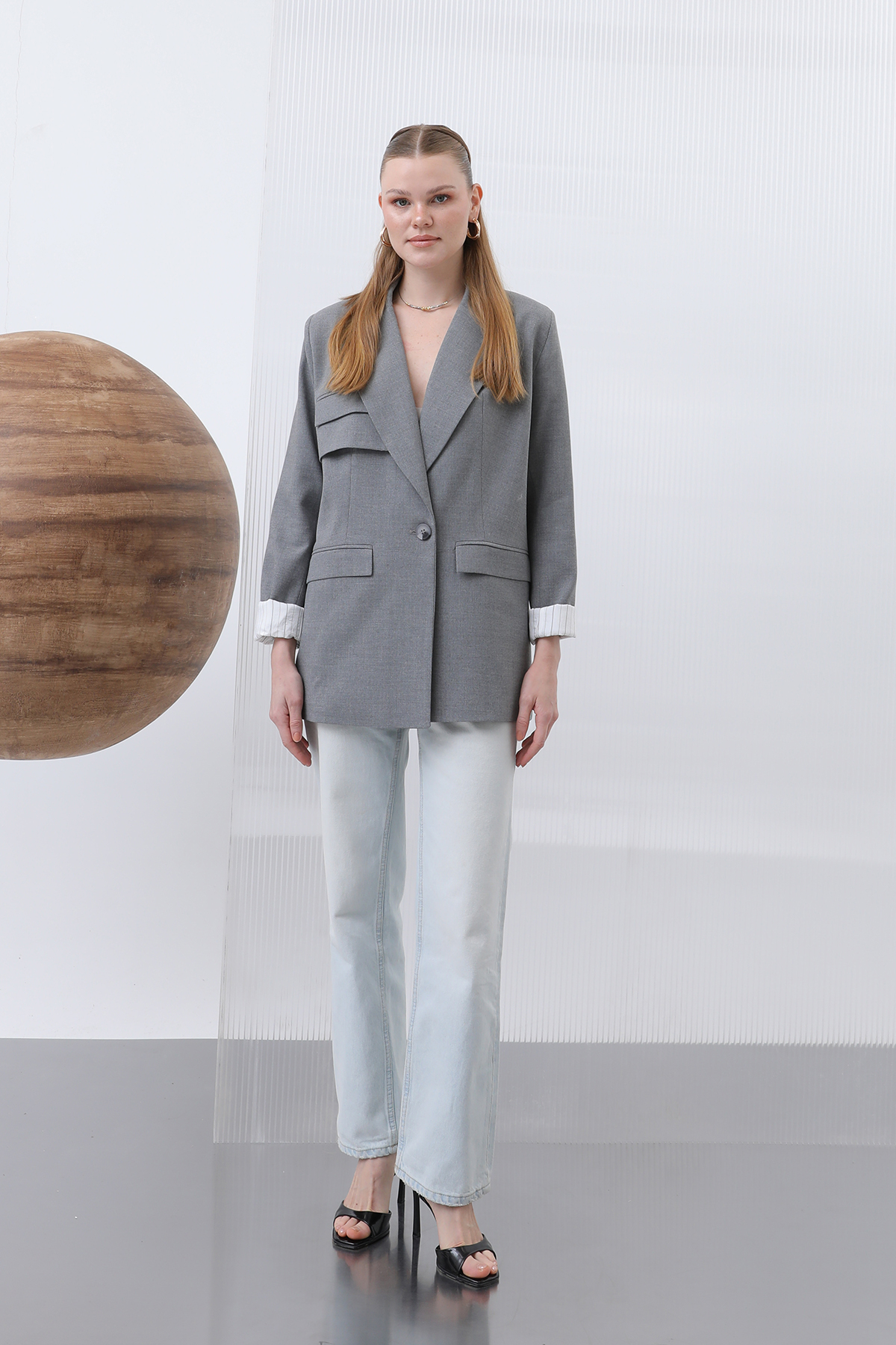 Women's Pocket Striped Blazer Jacket 