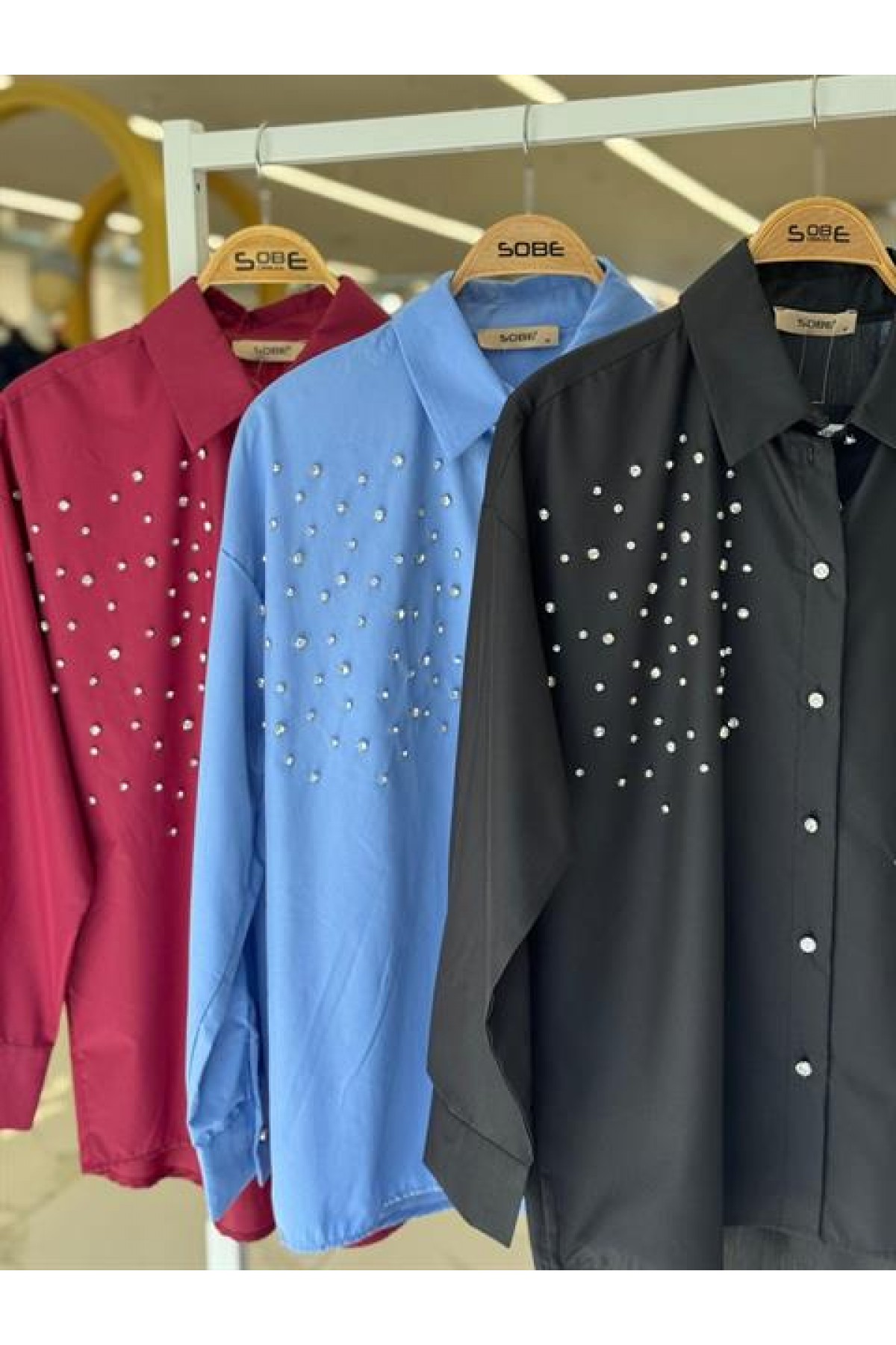 Kristal Taş Çakımlı Poplin Gömlek 3413