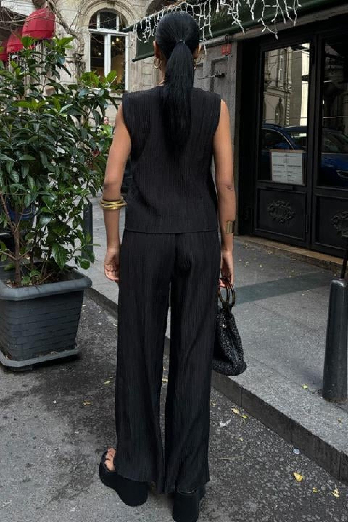 Vest Trousers Crinkle Fabric Set 10032