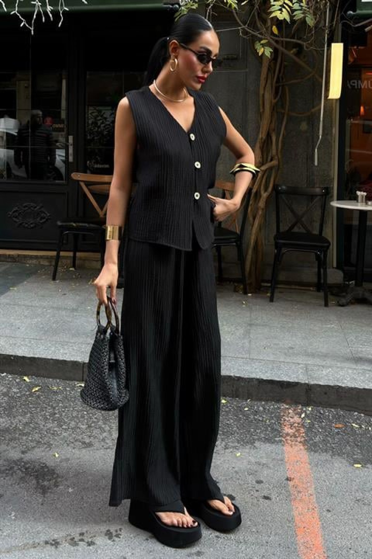 Vest Trousers Crinkle Fabric Set 10032