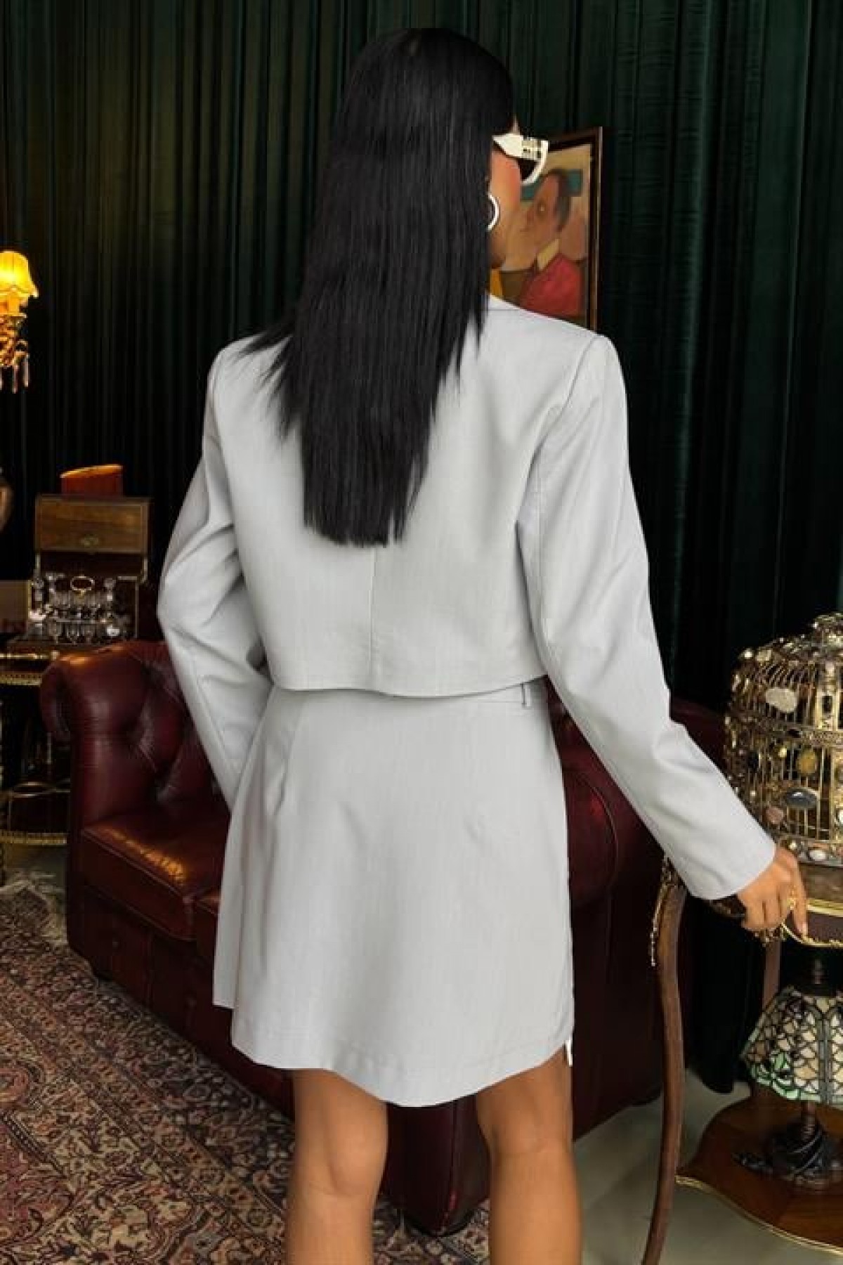 Crop Jacket and Pleated Skirt Garnish Suit 10111