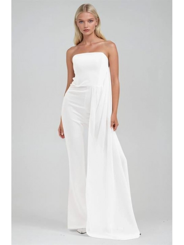 Tül Detaylı ve İspanyol Paçalı Straplez Tulum 1381