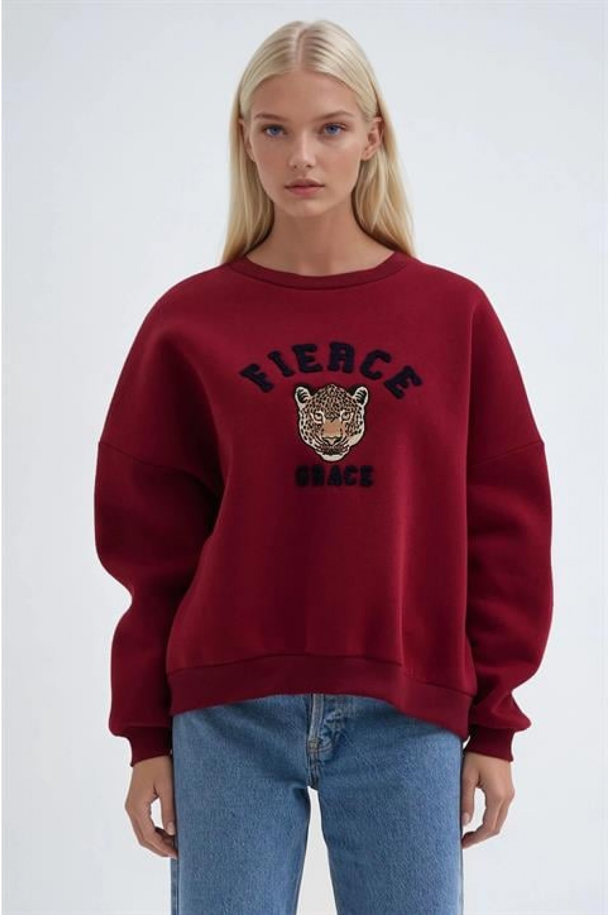 Önü Nakışlı Bisiklet Yaka Sweat 3491