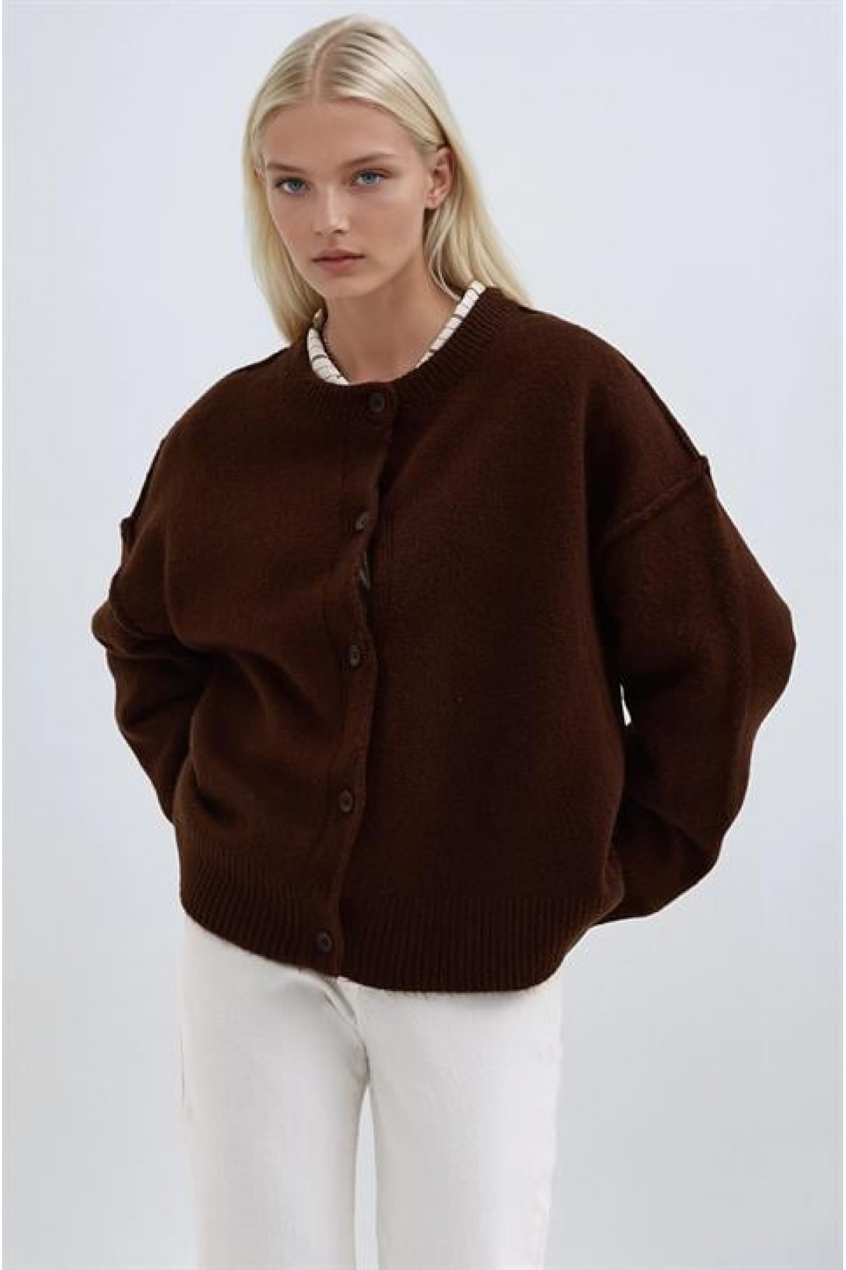 Dikiş Detaylı Basic Triko Hırka  5193