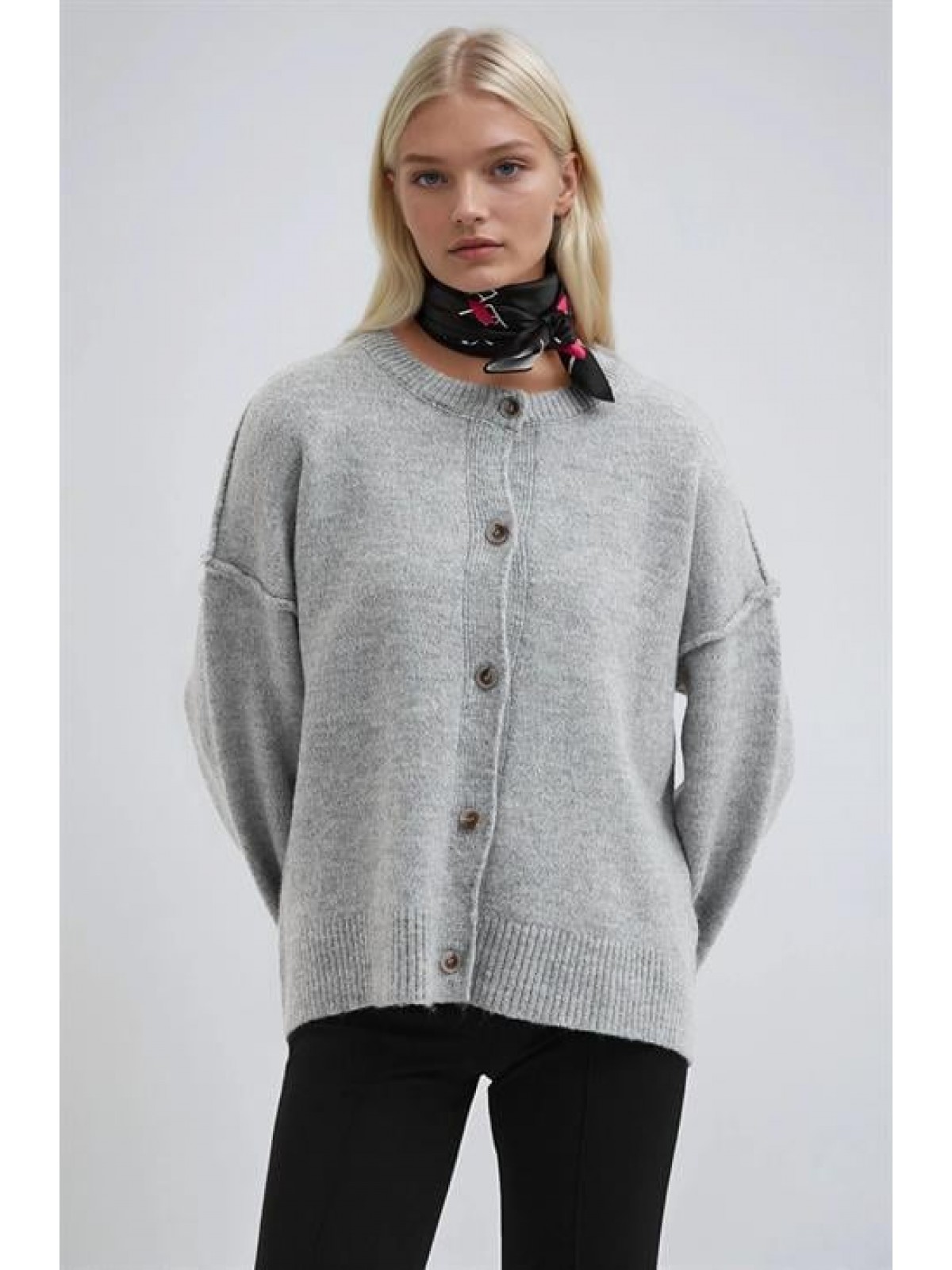 Dikiş Detaylı Basic Triko Hırka  5193