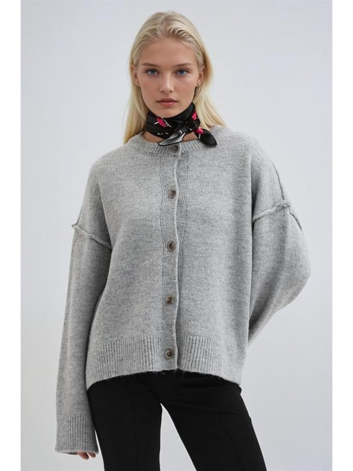 Dikiş Detaylı Basic Triko Hırka  5193