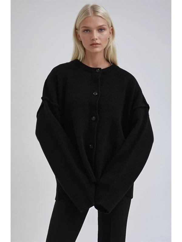 Dikiş Detaylı Basic Triko Hırka  5193