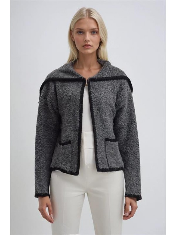 Şal Yakalı Buklet Kumaş Kısa Hırka 5204