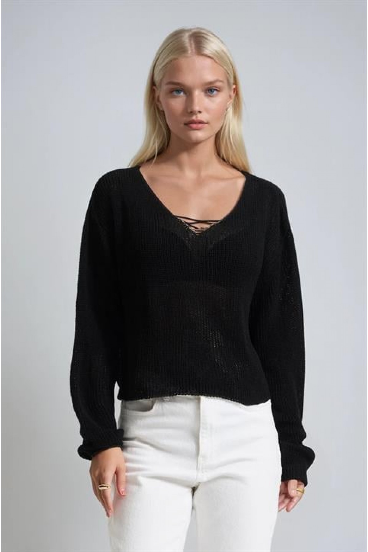 Ajurlu V Yaka Triko Kazak 1428