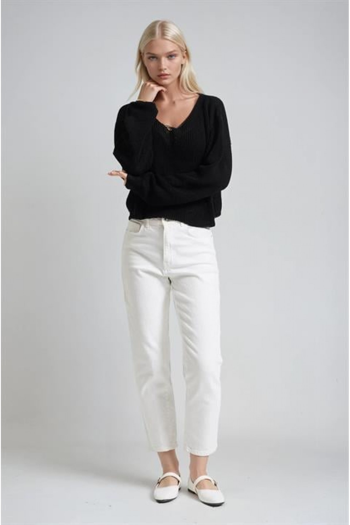 Ajurlu V Yaka Triko Kazak 1428