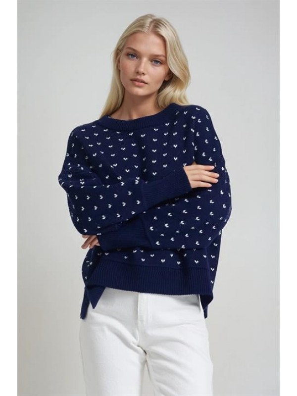 Bisiklet Yaka Desenli Triko Kazak 1417