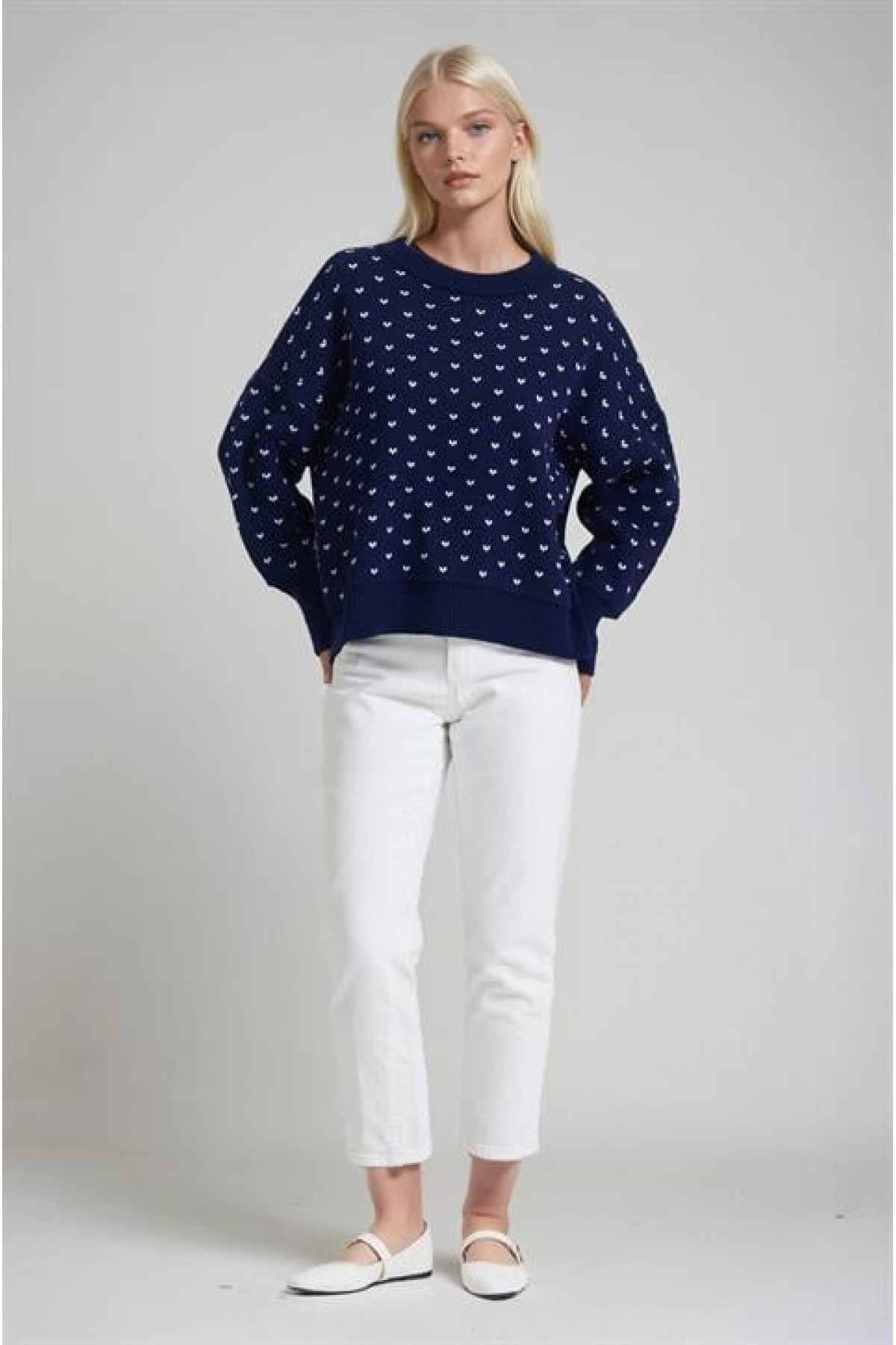 Bisiklet Yaka Desenli Triko Kazak 1417