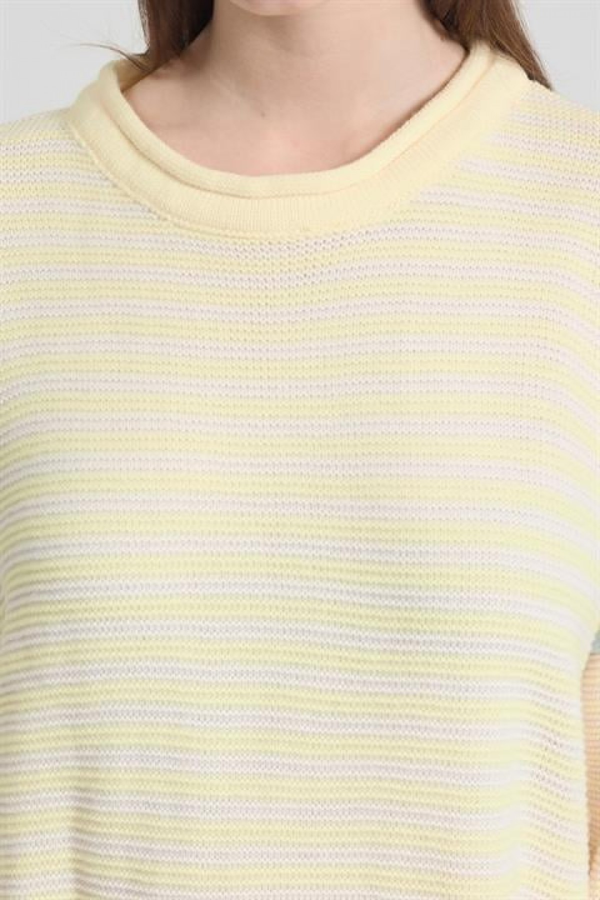 Bisiklet Yaka Oversize Çizgili Triko Kazak 1419