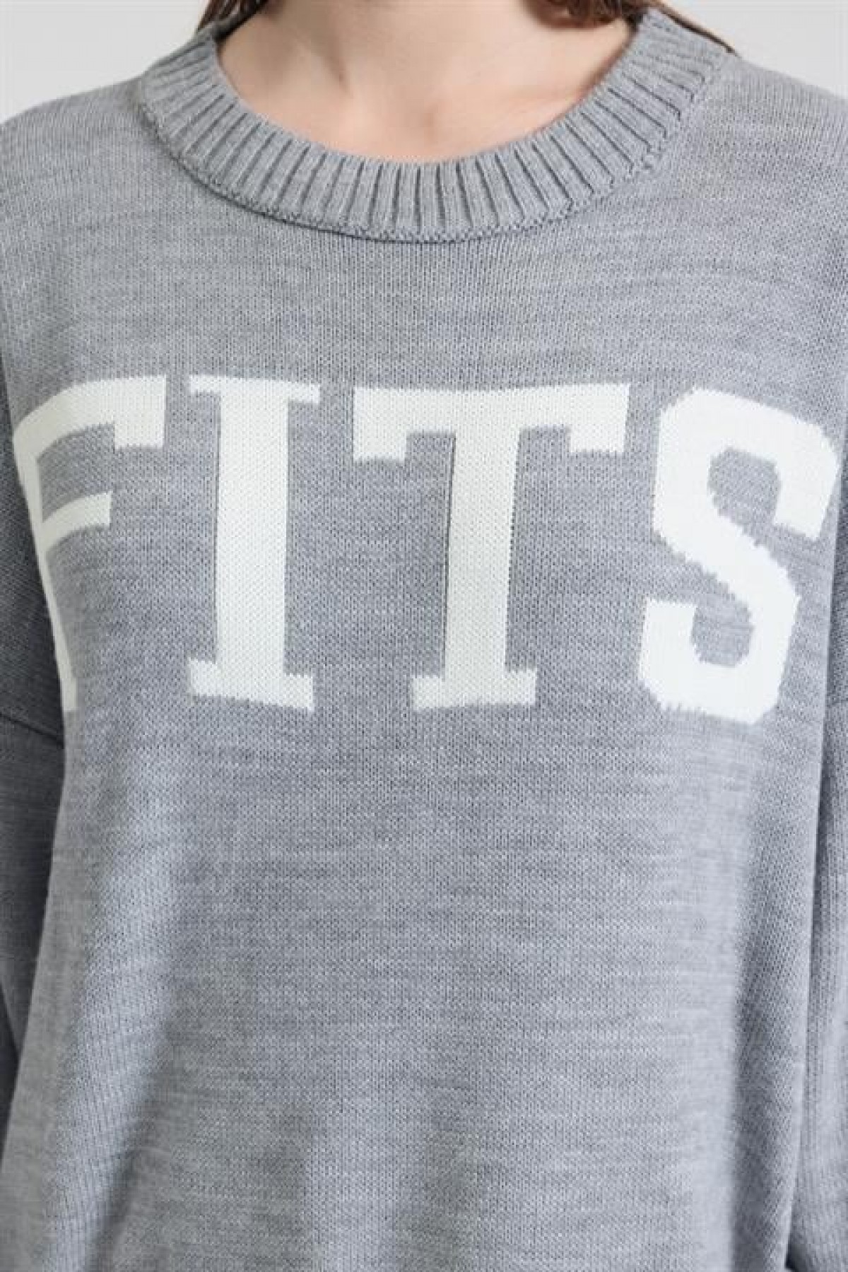 Oversize Rahat Kalıp Yazılı Triko Kazak 1418