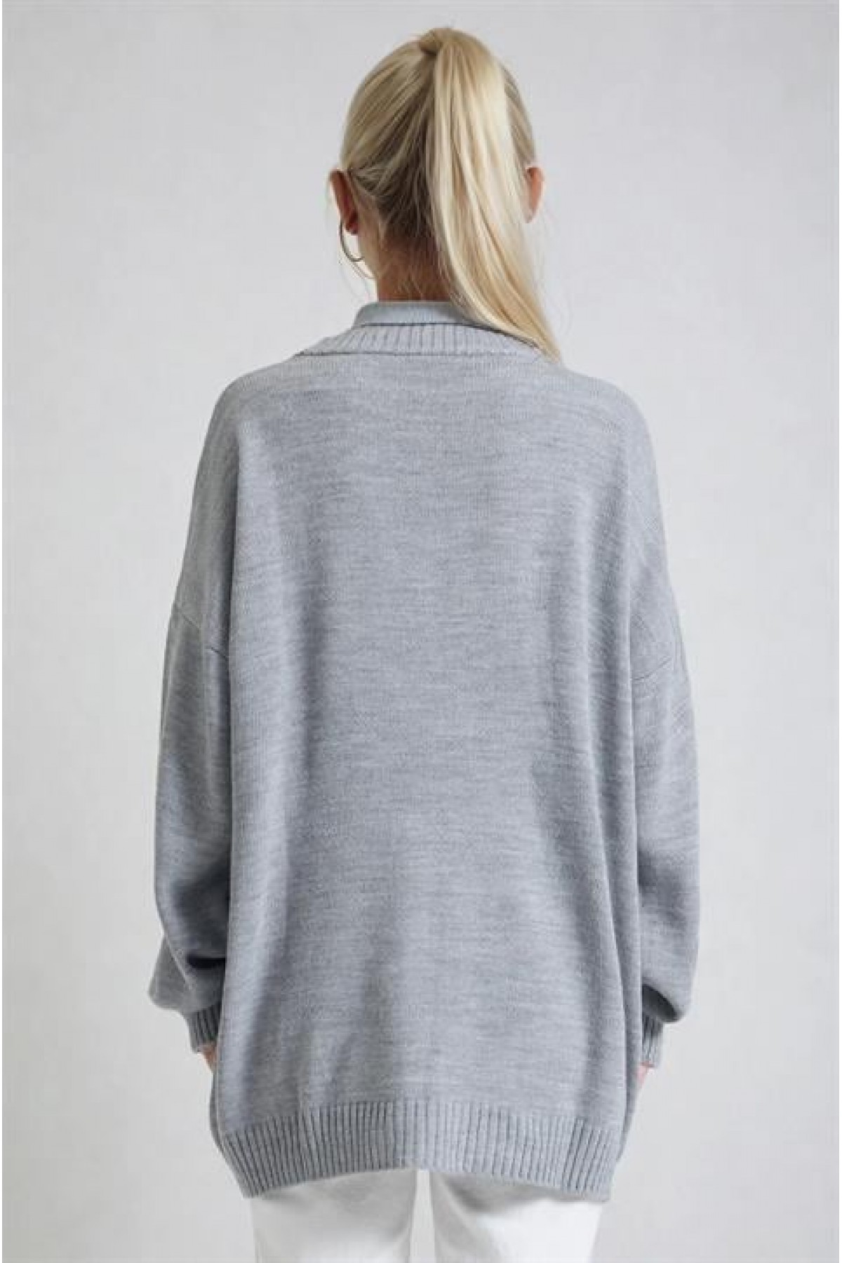 Oversize Rahat Kalıp Yazılı Triko Kazak 1418