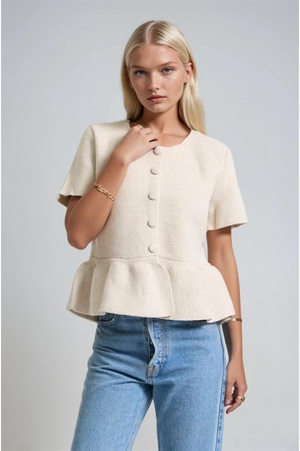 Volanlı Düğmeli Örme Hırka 5206