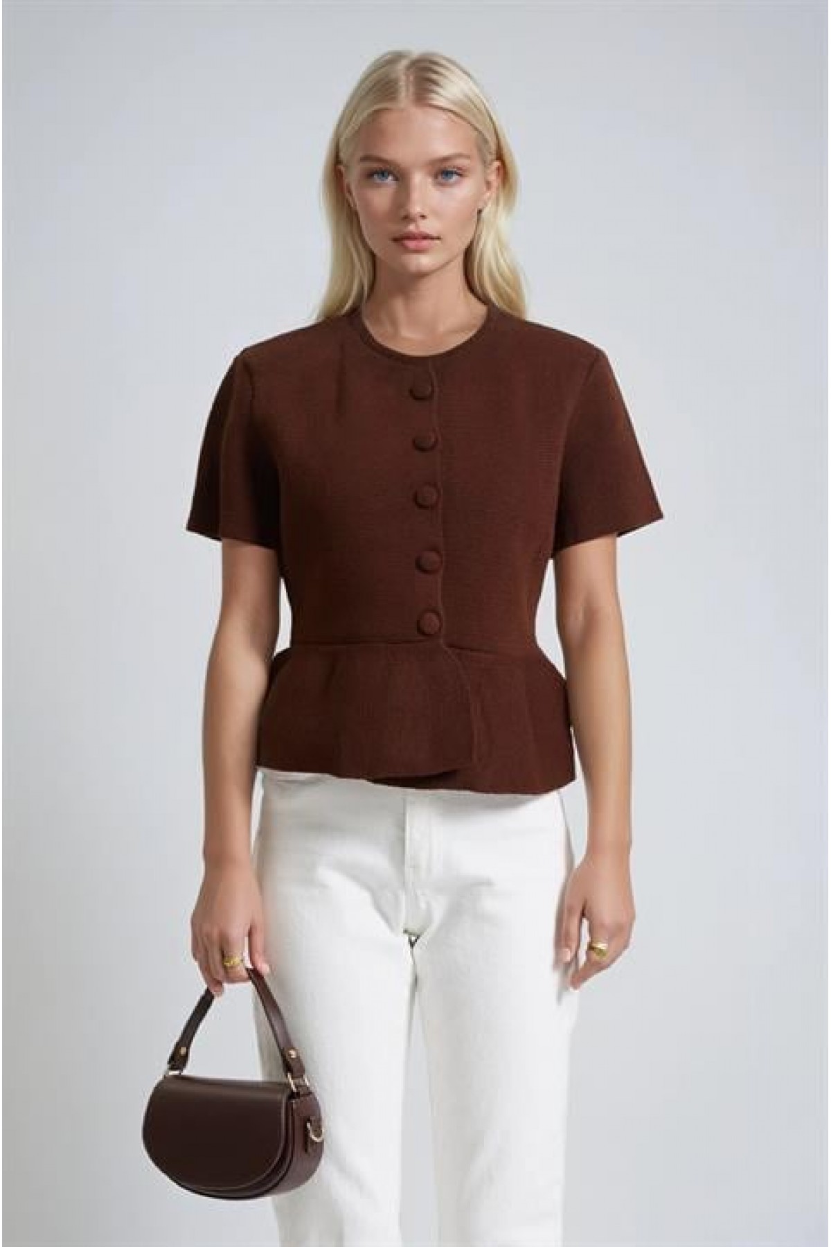 Volanlı Düğmeli Örme Hırka 5206