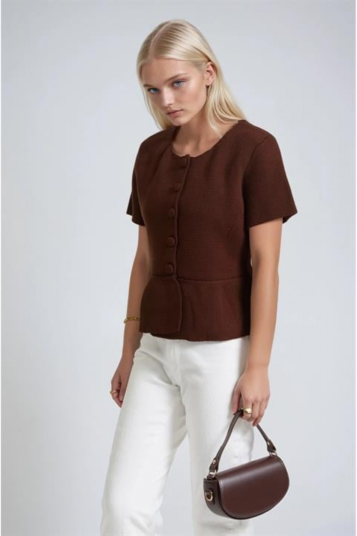 Volanlı Düğmeli Örme Hırka 5206