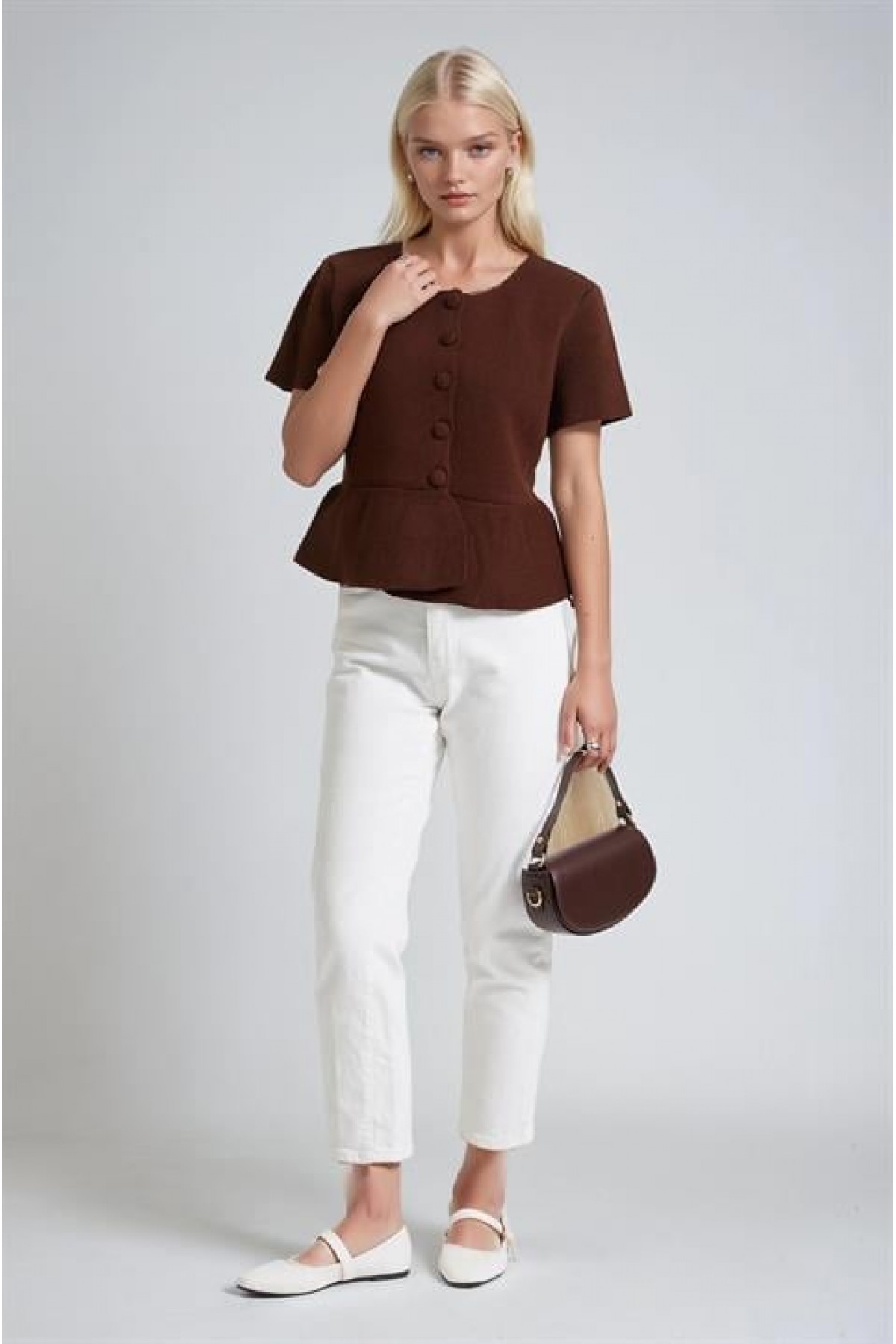 Volanlı Düğmeli Örme Hırka 5206