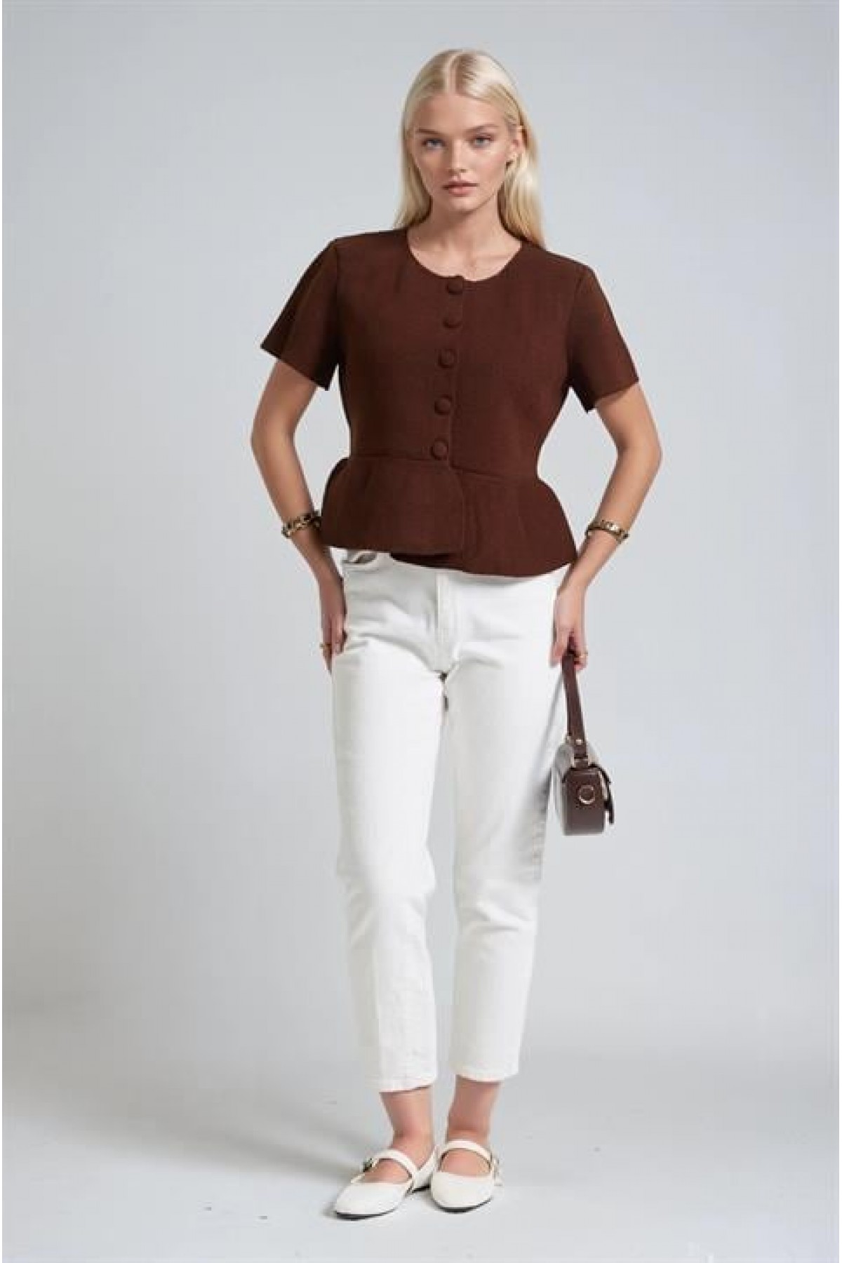 Volanlı Düğmeli Örme Hırka 5206