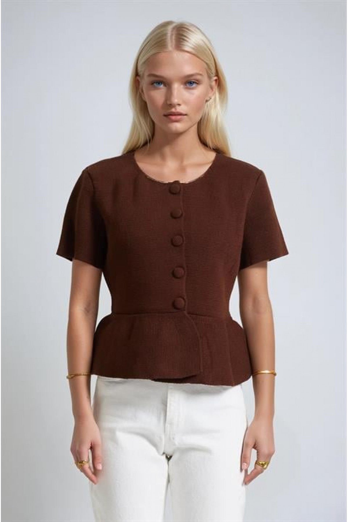 Volanlı Düğmeli Örme Hırka 5206